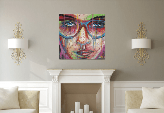 Portrait of a girl with glasses Acrylic on canvas 100х100