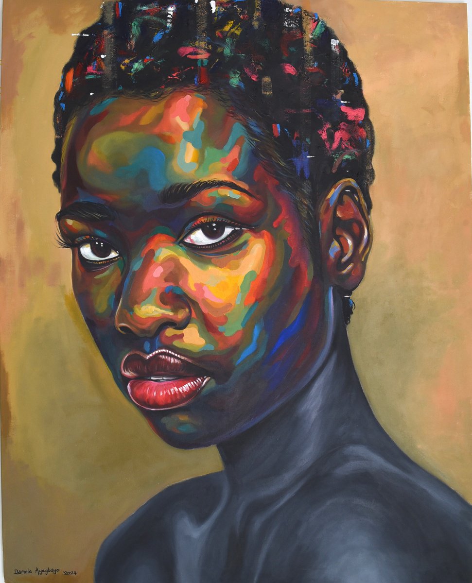 Expressive Portrait Acrylic Painting By Damola Ayegbayo, 48 X 60, Eniyan (Human) 12, Original Artwork