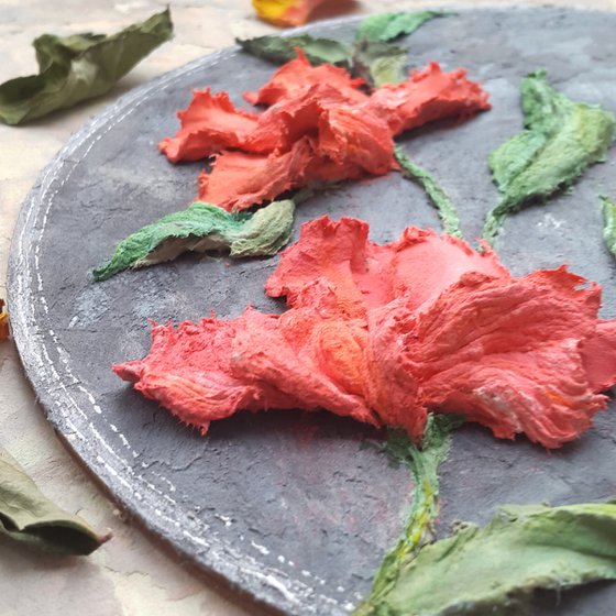 Sculpture painting, red flowers impasto art Red poppies