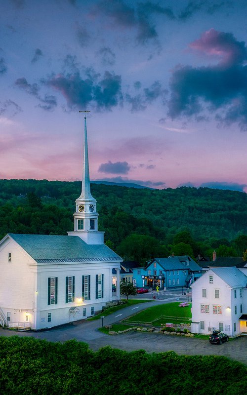 Stowe Community Church at Dawn by Francois de Melogue