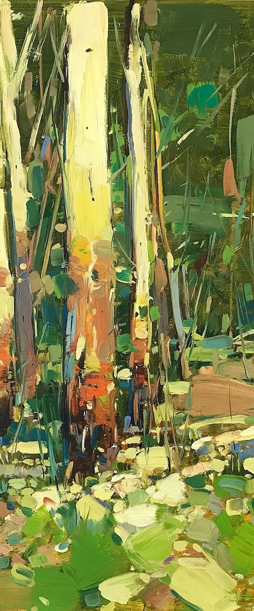 Birches, Landscape oil painting, One of a kind, Signed, Handmade artwork by Vahe Yeremyan