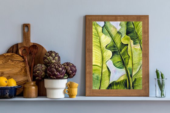 Green leaves - original tropical watercolor