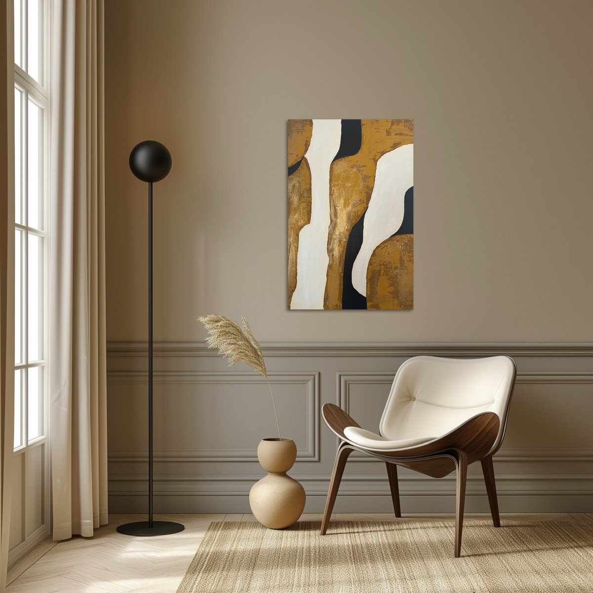 Abstract Acrylic Painting By Exclusive Arts, 24 X 35, Golden River 60X90X2 Cm, Original Artwork