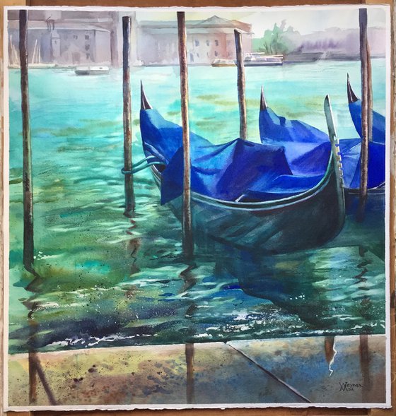 Venetian gondolas. Italian landscape. Venetian landscape - Venice, Gift for her - Gift for him