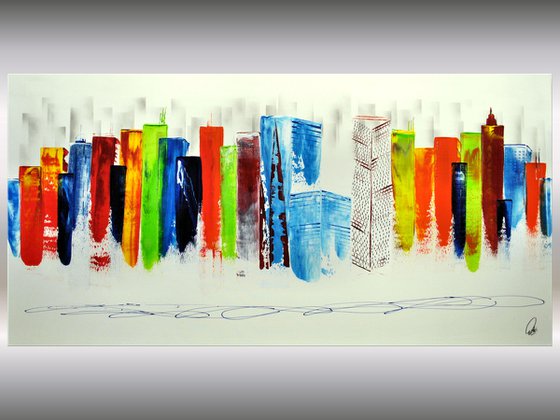 Exciting New York - XXL  abstract acrylic painting Skyline painting canvas wall art rainbow colors