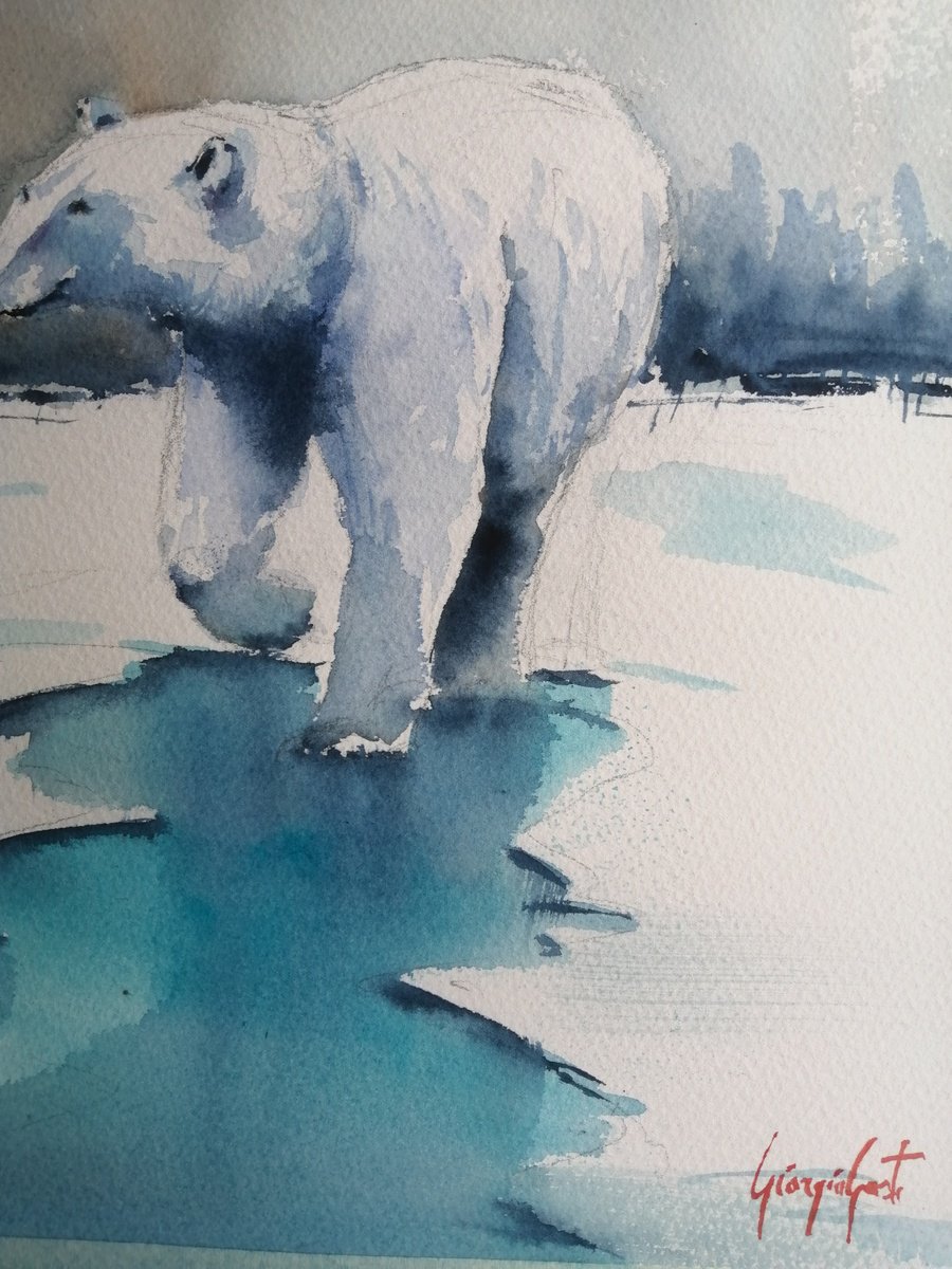 Expressive Animal Watercolour By Giorgio Gosti, 14 X 21, Polar Bear, Original Artwork