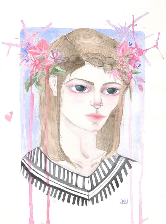 Original "Young Lady With Flowers in Her Hair"