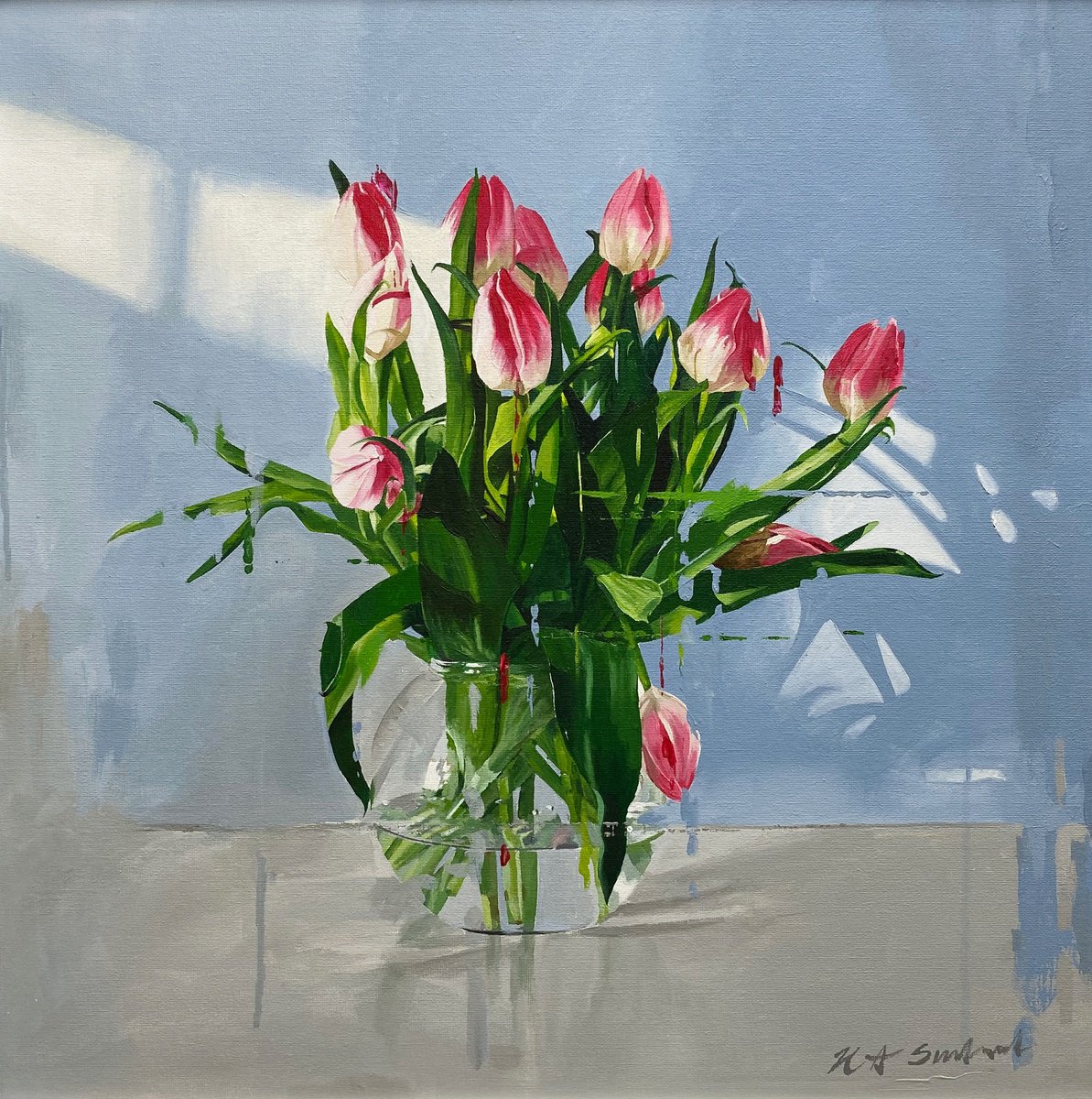 Tulips in glass vase by Helen Sinfield