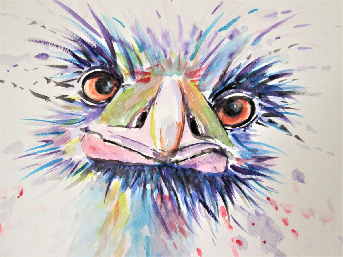 EMU, Ostrich, Bird Watercolour by Marjan