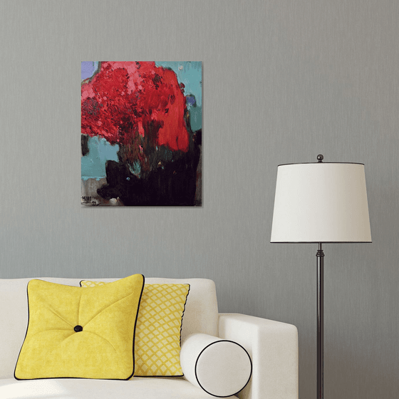 The red flowers.