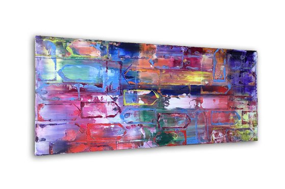 "Moving Forward" -  Original PMS Oil Painting On Reclaimed Particle Board - 31.5 x 13.5 inches