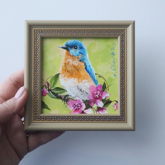 Blue bird painting framed