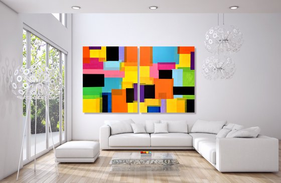 High Hopes - SET OF 2 LARGE, ABSTRACT, MODERN, COLORFUL, CONTEMPORARY  PAINTINGS (DIPTYCH). READY TO HANG!