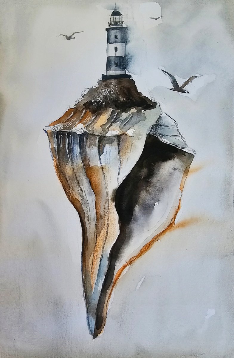 Illustrative Cityscapes Watercolour By Evgenia Smirnova, 8 X 12, Seashell Lighthouse (Small), Original Artwork