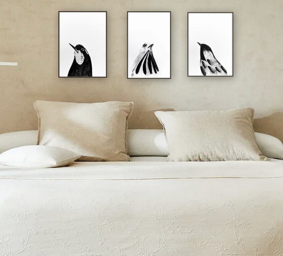 Set of 3 Bird paintings.