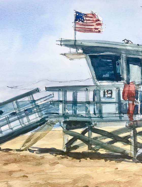 Lifeguard beach deck in California