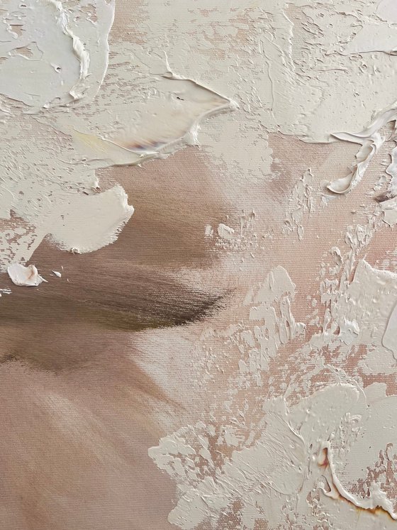 Beige modern flower painting.