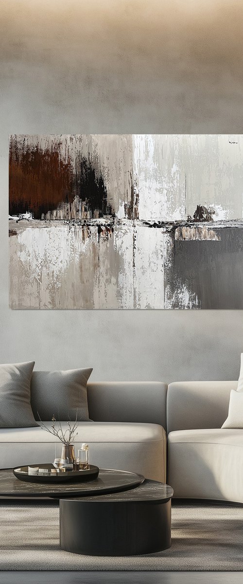Earthline Convergence – Neutral Abstract by Tatiana Malinovscaia