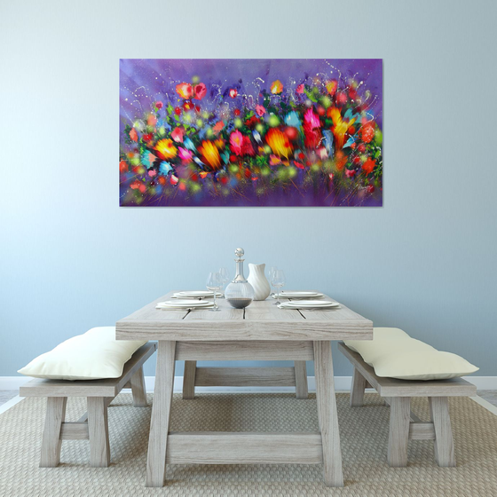 63" VERY LARGE Flowers Painting "Evening Music"