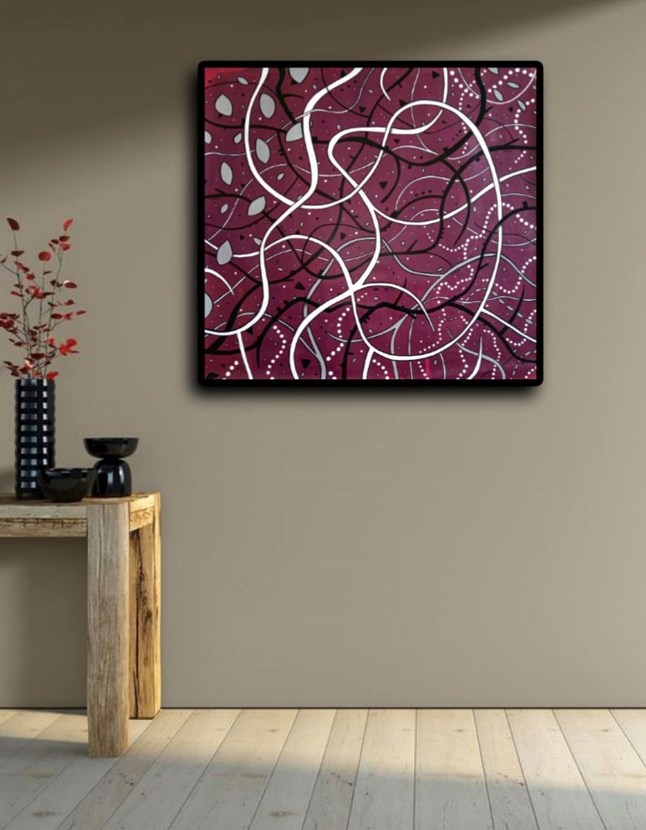 Abstract Acrylic Painting By Riccardo Ticco Capparella, 41 X 39", Trompe Le Monde #4, Original Artwork