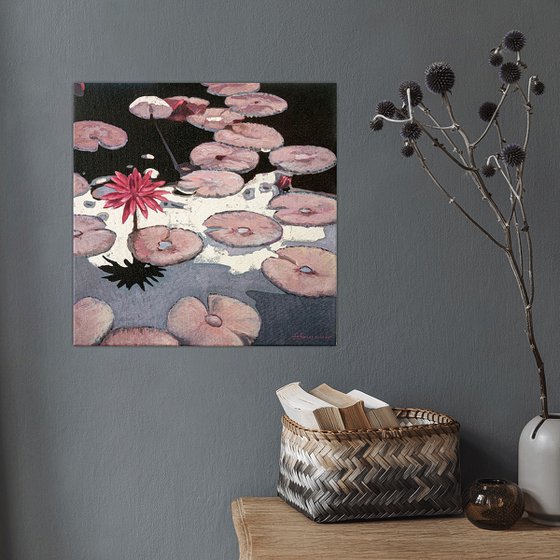 WATER LILIES, NO. 6 | ORIGINAL OIL SILVER LEAF PAINTING CANVAS