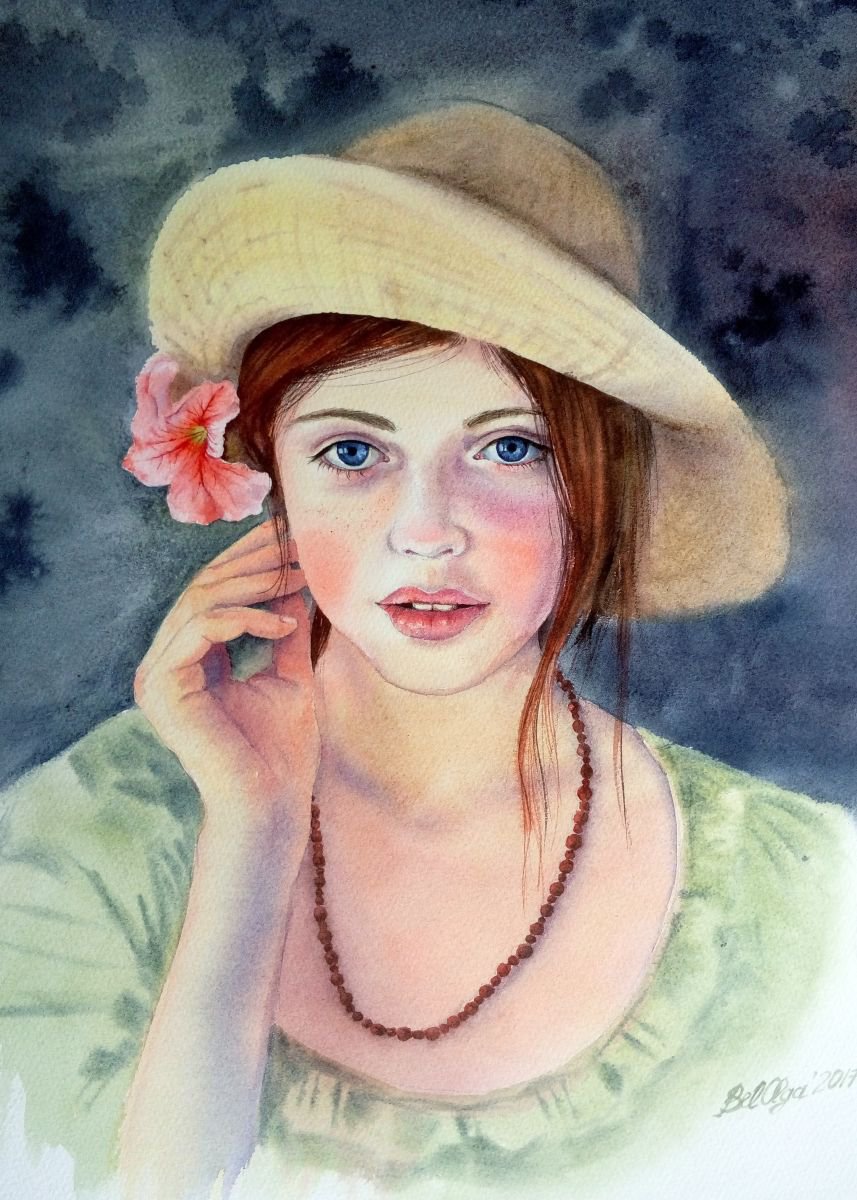 Portrait of Young Lady by Olga Beliaeva Watercolour