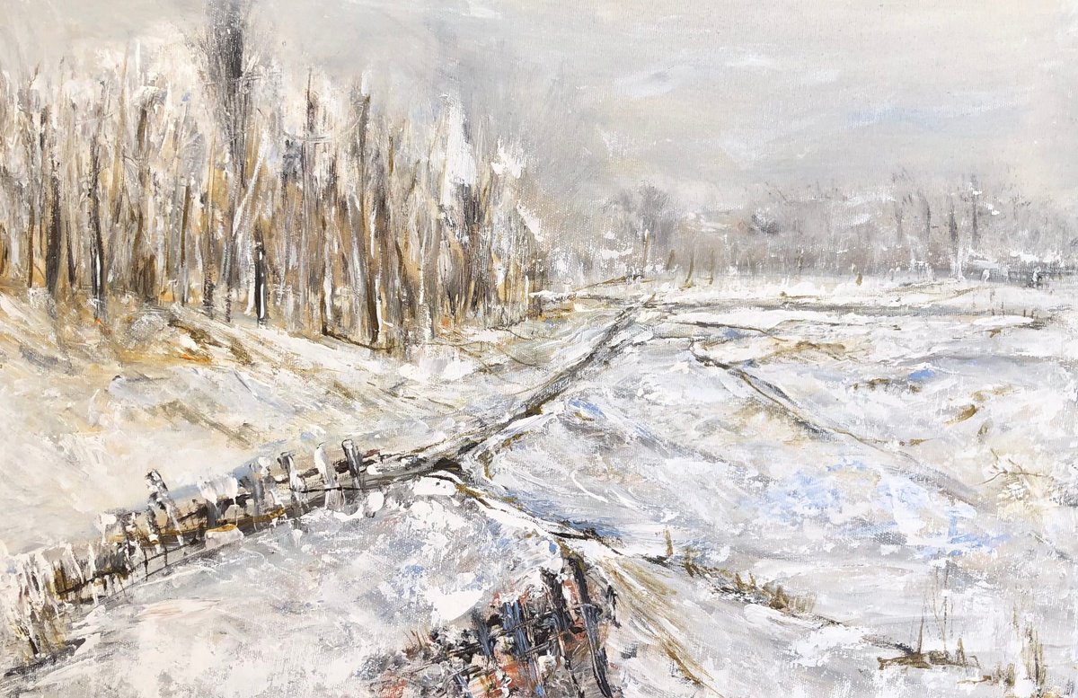 Impressionistic Landscape Acrylic Painting By Snezana Djordjevic, 24 X 16", Path Of My Childhood-3, Original Artwork