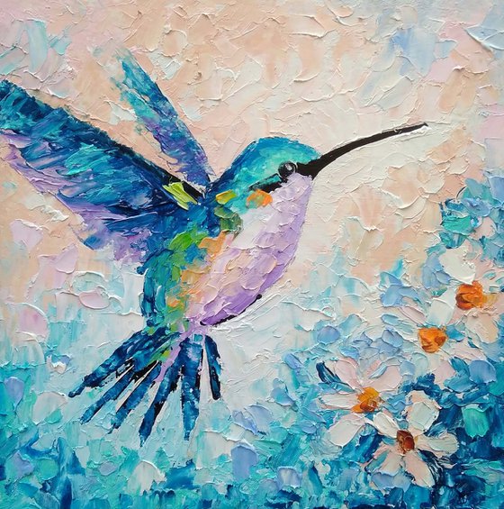 Hummingbird Painting Original Art Bird Artwork Mini Wall Art