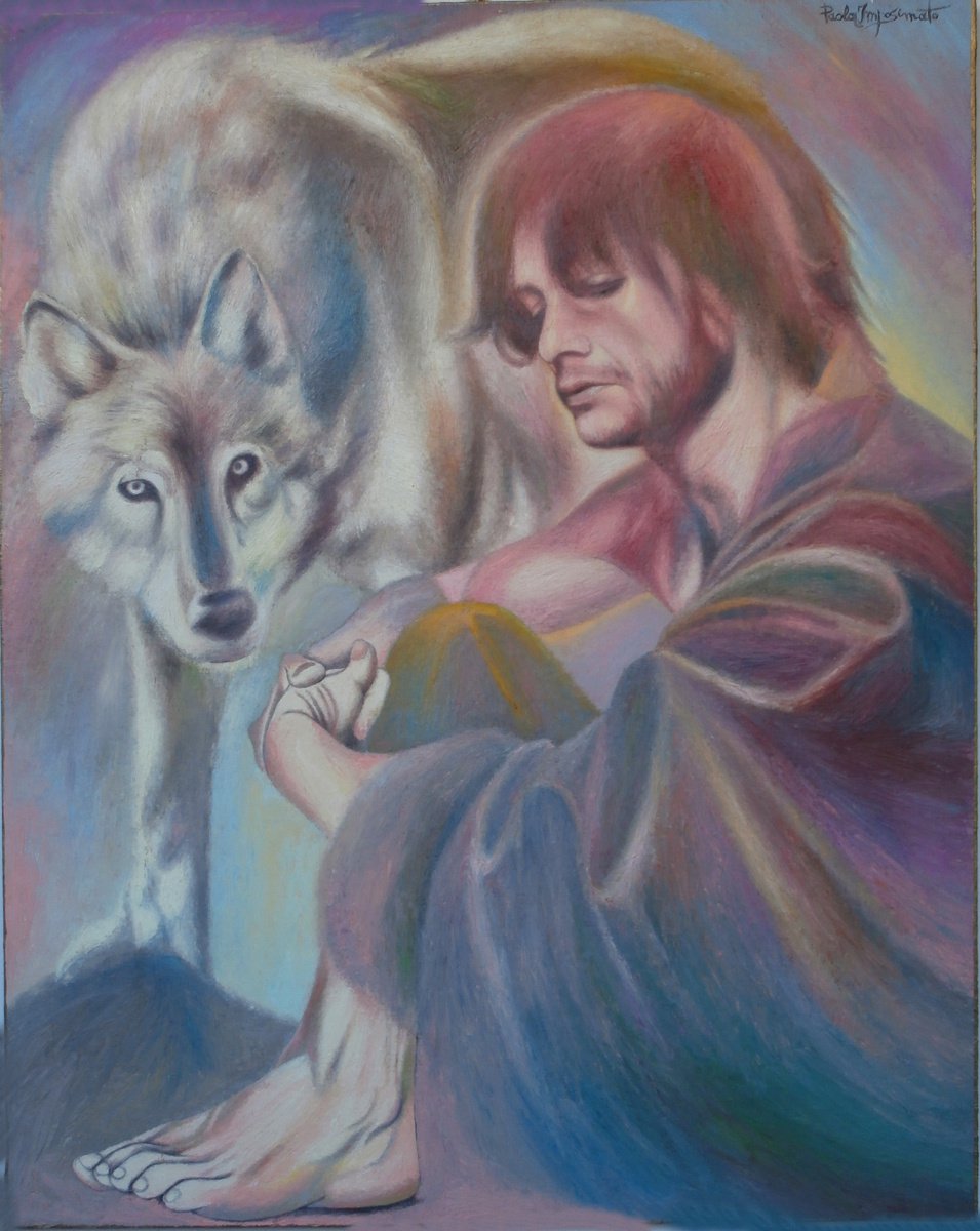 Expressive Portrait Oil Painting By Paola Imposimato, 31 X 39", The Wolf Of Gubbio, Original Artwork