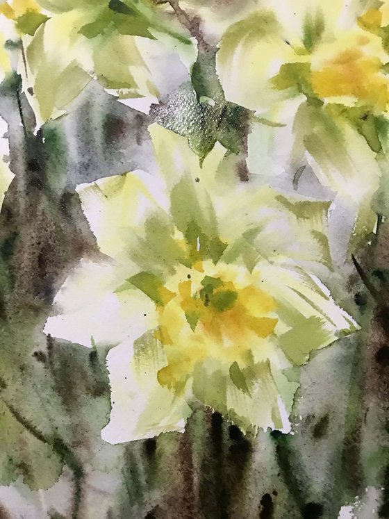 Spring yellow flowers. One of a kind, original painting, handmad work, gift.