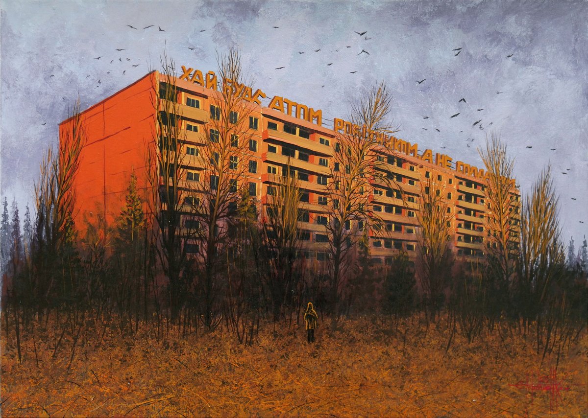 Photorealistic Cityscapes Acrylic Painting By Eugene Gorbachenko, 28 X 20, Autumn In Pripyat 2, Original Artwork
