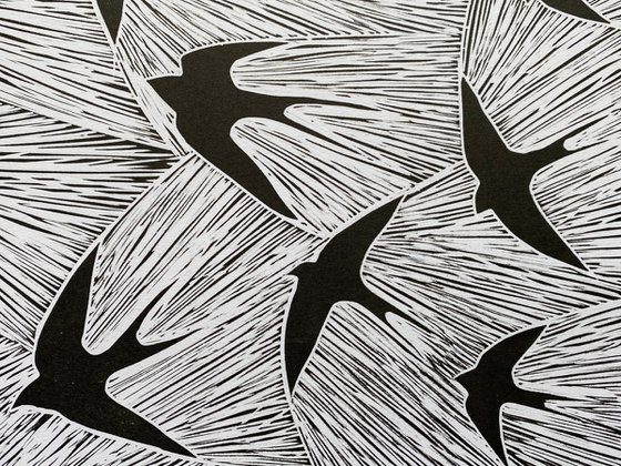 Linocut: Swallows 91/100