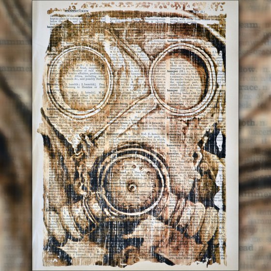 Gas Mask - Collage Art on Large Real English Dictionary Vintage Book Page Perfect Gift For Him