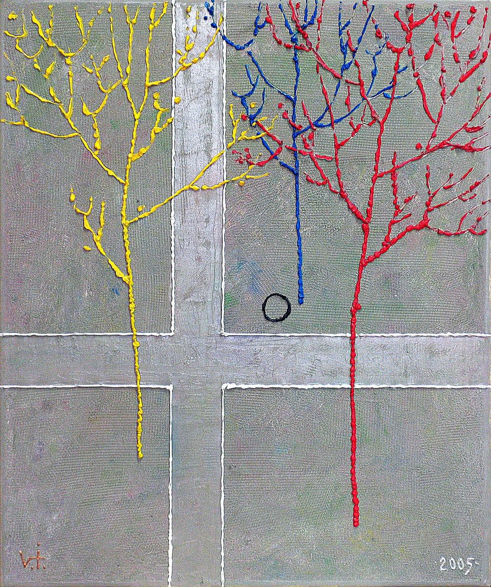 Geometric Cityscapes Oil Painting By Viktor Ivaniv, 20 X 24", Minimalism. Unplanned Trip, Original Artwork