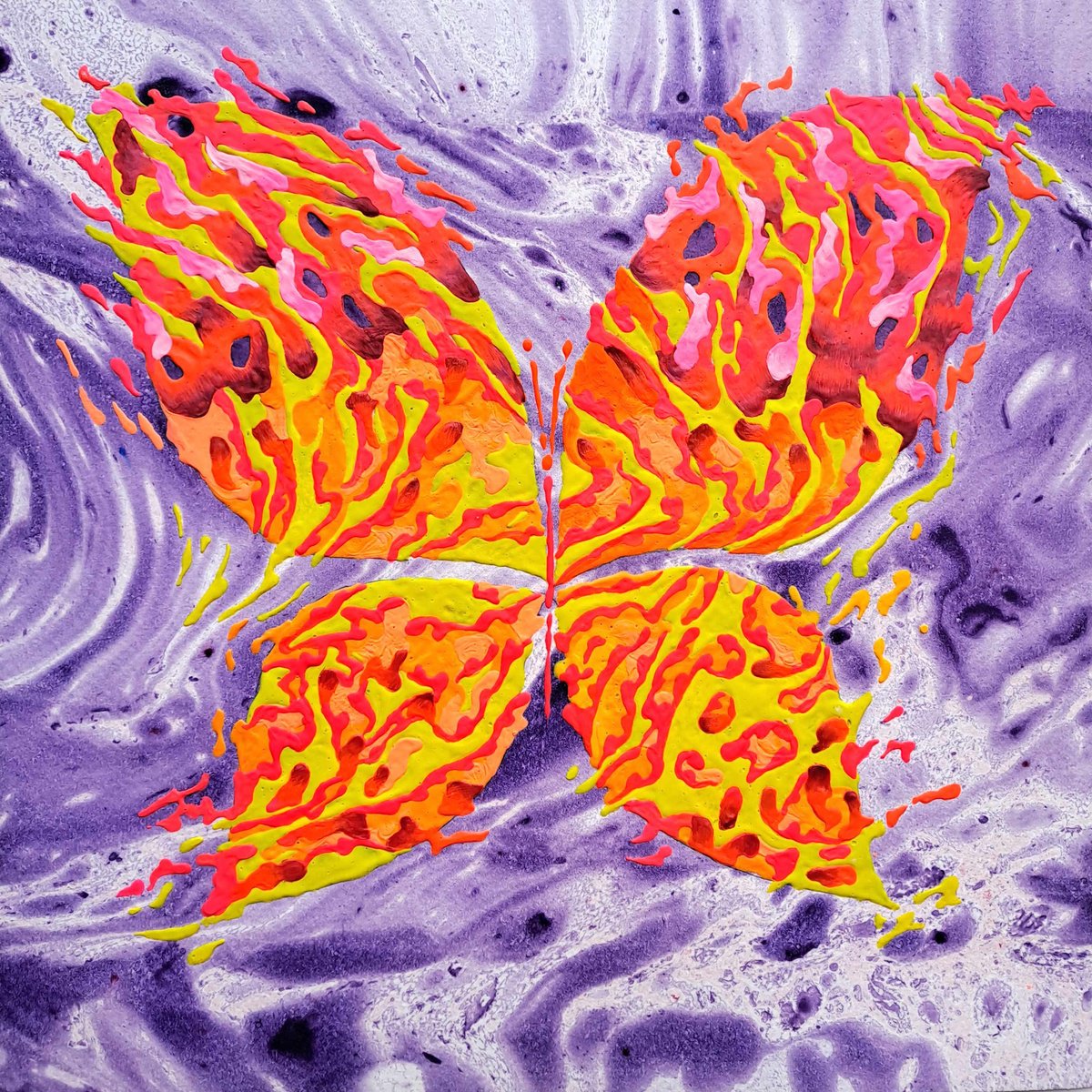 Abstract Animal Acrylic Painting By Mariia Raskin, 10 X 10", Butterfly «Orange», Original Artwork