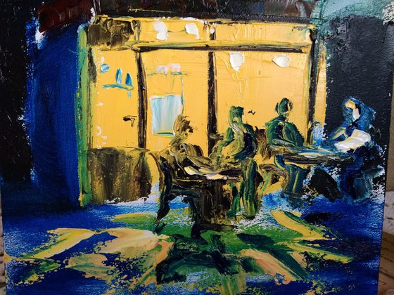 Night small cafe. Plein Air Painting