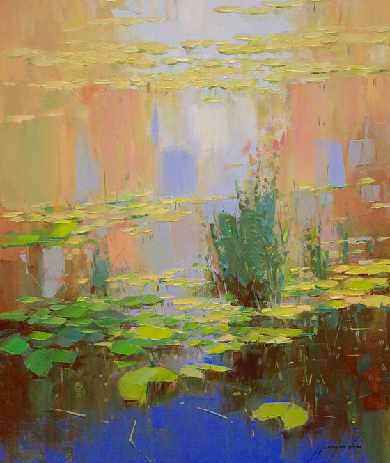 Waterlilies, Original oil Painting, Impressionism, Handmade artwork, One of a Kind, Signed with Certificate of Authenticity