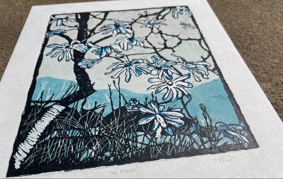 The Melt - Magnolia Blossom Contemporary Linocut Print