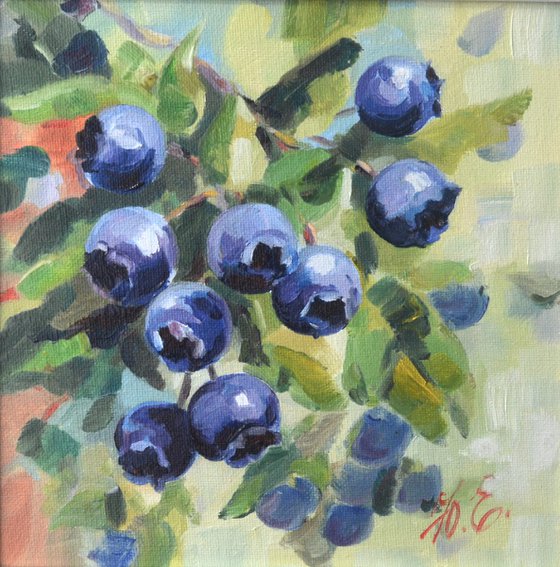 Blueberries on green