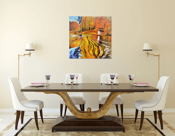 Golden time. Large abstract Oil Painting