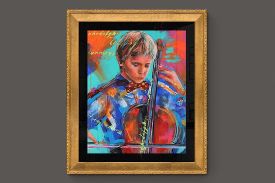 Future- Little Boy Playing Cello Painting on wood