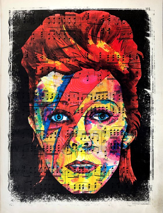 David Bowie - Ziggy Stardust - Collage Art on Real Original Vintage Sheet Music Page