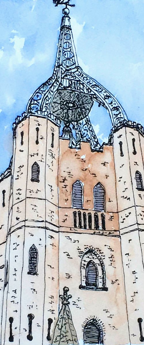 Waterloo Tower at Quex Park Kent - an original ink and watercolour by Julian Lovegrove Art