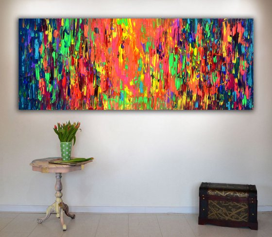 Gypsy Girl Dancing in the Night - 150x60x2 cm - Big Painting XXXL - Large Abstract, Supersized Painting - Ready to Hang, Hotel Wall Decor