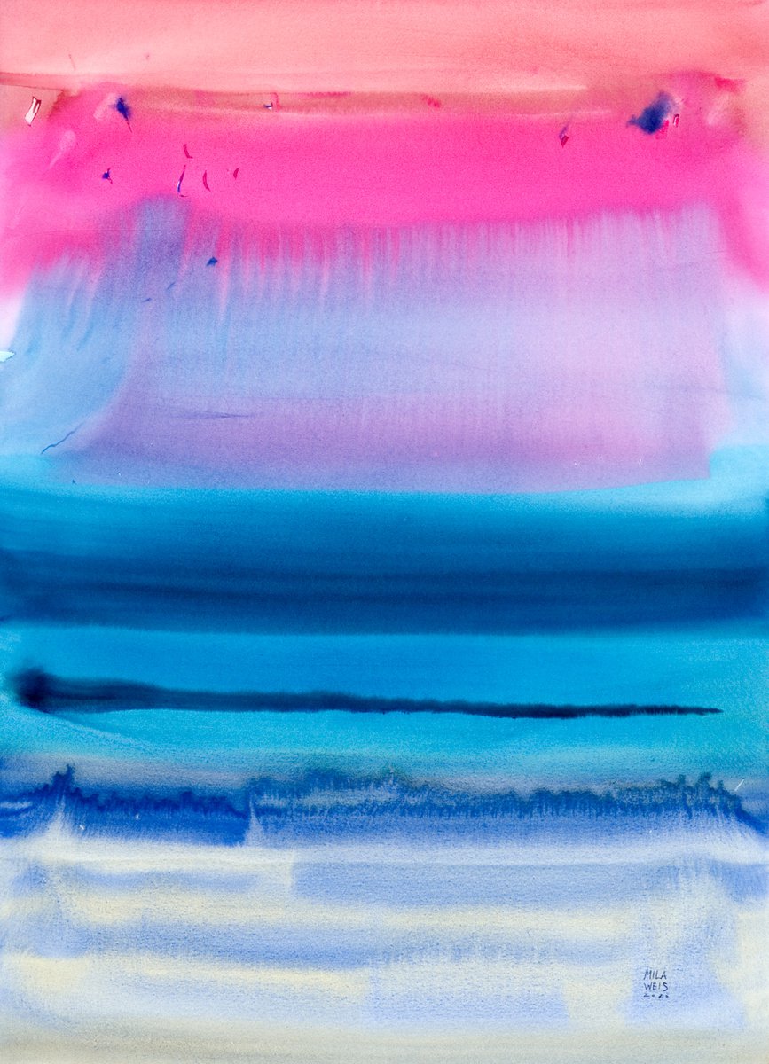 Abstract Landscape Watercolour By Mila Weis, 22 X 30", Sound Of The Sea, Original Artwork