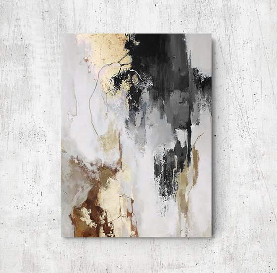 "Gray Flux 3" Gray gold white abstract art