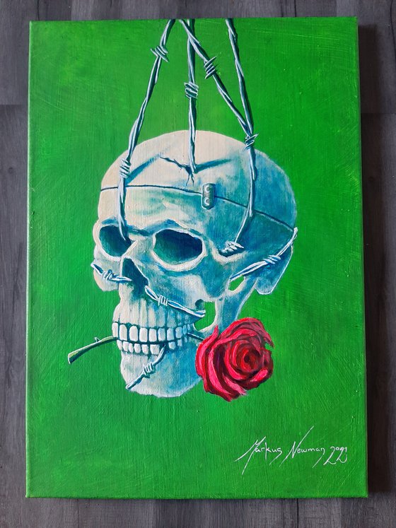 'An everlasting symphony' skull with rose