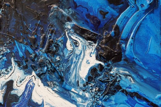 Midnight Blu 75cm x 100cm Blue White Textured Abstract Art