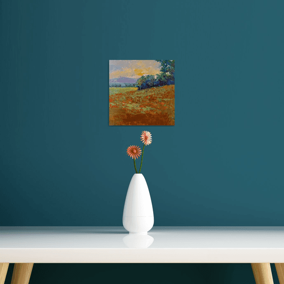 Beneath the orange sky landscape oil painting