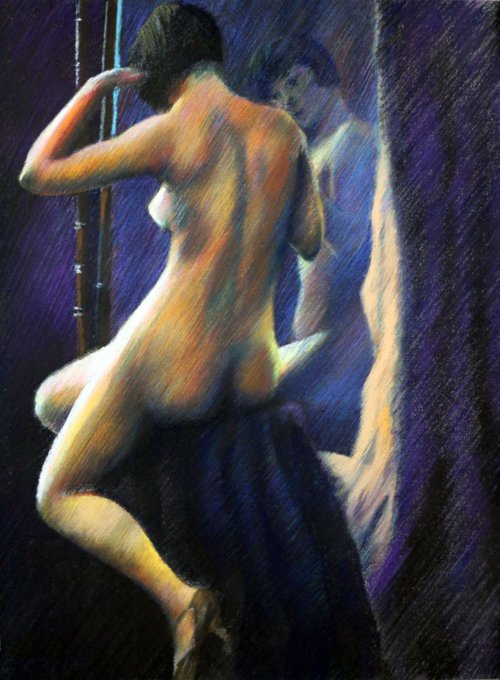 Nude in front of mirror (2012) by Corné Akkers